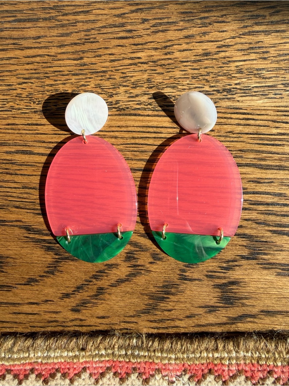 J. Crew Pink and Green Resin Drop Earrings